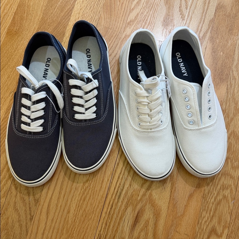 NWT OLD NAVY Men's Navy & Cream Canvas Preppy Sneakers Bundle Size 8 w Callouts